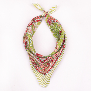Handmade Floral Printed Cotton Square Scarf Bandana Casual Multifunctional Breathable Skin-Friendly Durable Green Pink Pattern - Product Image 4