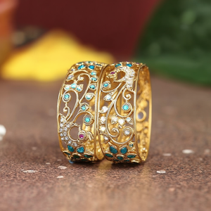 18K Gold Plated <b>Copper</b> Peacock Kada <b>Bangles</b> for Engagement Classic Zircon Bracelets - Product Image 2