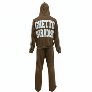 2025 Unisex Sun Faded Top Distress <b>Embroidery</b> Custom Logo Heavy Weight 100%Cotton Oversize Tracksuits - Product Image 3