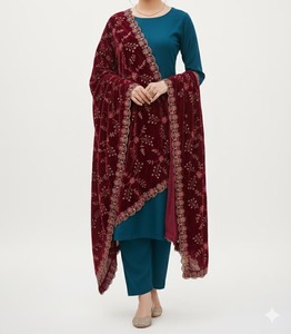 Velvet Dupatta Golden Embroidery With Gota Patti Work Scarfs Stole Shawl for Indian Wedding Party Wear Traditional Fancy Dupatta - Product Image 3