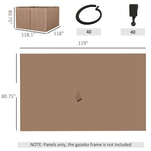 Set di Pareti Laterali Universali per Gazebo 3x3m con 4 Pannelli e 40 Ganci/Anelli a C per Pergole e Cabane, Marrone per Cortili - Product Image 3