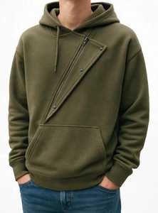 <b>Men's</b> Plus Size Olive <b>Green</b> <b>Hoodie</b> Asymmetric Zipper Fleece Pullover Sweatshirt with Kangaroo Pocket Autumn - Product Image 1