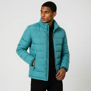 Men's Quilted Puffer <b>Jacket</b> Stand Collar Full Zip Windproof Winter Casual Coat Solid Color Lightweight Warm Insulated Outerwear - Product Image 2