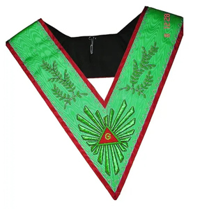 Custom Green V-Neck Masonic <b>Collar</b> Embroidered Gold Trim Classical Design Sew-On Fabric Badge Garment Application - Product Image 2