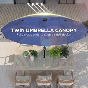 Sombrilla de Patio de Doble Cara Azul Marino de 9.7 Pies con Inclinación y Manivela, Luz Solar LED, 12 Varillas y 2.7m de Radio para Uso en Patio - Product Image 5