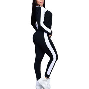Conjunto Deportivo para Mujer en Blanco y Negro, Cuello Redondo, Manga Larga, Corte Ajustado, Estilo Deportivo con Pantalones con Cordón, Transpirable - Product Image 6