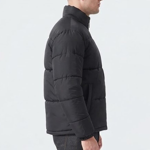 Chaqueta acolchada de algodón brillante negra para hombre, con capucha, cuello alto, cortavientos, informal, de invierno, corte regular, con cremallera frontal de lona - Product Image 5