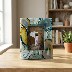 Handmade Resin Photo <b>Frame</b> Rectangular Tabletop Decor Agate Pattern Vertical Orientation Inlay Printing Modern Home Display - Product Image 2