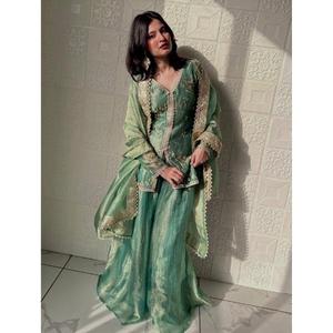 Conjunto de Kurta y Palazzo de Diseño Premium para Fiestas y Bodas, con Bordado y Adornos de Moti, FATEMA FASHION - Product Image 1