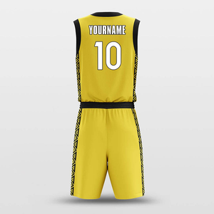 Custom Yellow Basketball Uniforms Sleeveless V-Neck Eco-Friendly Breathable Quick Dry Polyester Team <b>Name</b> Printed Unisex Adult - Product Image 3