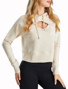 SizeCrop เสื้อครอปฟิตเนสแขนยาวมีฮู้ด,ชุดเสื้อครอปแขนยาวสำหรับผู้หญิงขายส่งสำหรับฤดูใบไม้ผลิ - Product Image 4