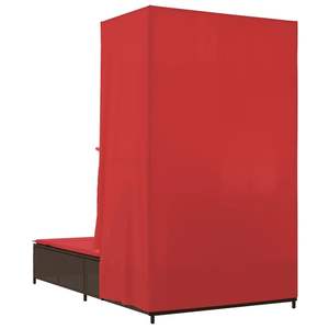 Tumbona Doble con Techo de Poliratán Marrón y Cortinas, Muebles de Exterior Duraderos - Product Image 6