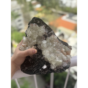 Natural Apophyllite Stilbite on Black Chalcedony <b>Crystal</b> <b>Cluster</b> Mineral Specimen for Interior Decor and Wholesale - Product Image 2