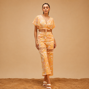 Conjunto de 2 Piezas para Mujer Sea Lover Premium: Top Corto Estampado y Pantalones Anchos, 100% Algodón, Estilo Bohemio, Ropa de Playa para Verano, OEM ODM - Product Image 2