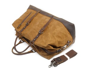 Large Zippered Cowhide Tote <b>Duffle</b> <b>Bag</b> Solid Color Canvas Genuine <b>Leather</b> Travel Luggage with Hasp Closure Leisure - Product Image 5