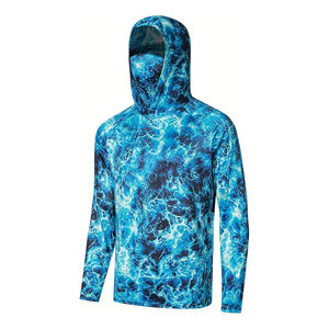Sweat à capuche de pêche à manches longues pour homme, motif océan bleu imprimé par sublimation, protection UPF 50 anti-UV, pull entièrement personnalisable - Product Image 1