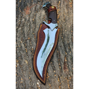 Cuchillo Bowie de punta de clip hecho a mano para la industria de señales, hoja de acero, funda de cuero, mango de madera de wenge, cuchillo de supervivencia para camping, 1 año de garantía - Product Image 1