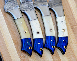 SM KNIVES Juego de Cuchillos para Carne de Acero de Damasco de Grado Industrial, Biselados, con Mango de Hueso, 4 Piezas, 9 Pulgadas de Largo, Kit de Cuero Personalizable - Product Image 3
