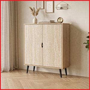 Modern Travertine Beige Wooden <b>Shoe</b> Cabinet 2 Door Entryway <b>Shoe</b> <b>Storage</b> Cabinet 12 Pair <b>Shoe</b> <b>Rack</b> Organizer with Metal Hinge - Product Image 1