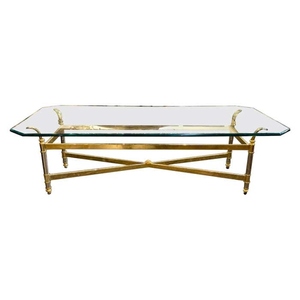 Vintage style brass chrome and glass <b>coffee</b> <b>table</b> luxury midcentury modern <b>coffee</b> <b>table</b> elegant glass top center <b>table</b> - Product Image 1