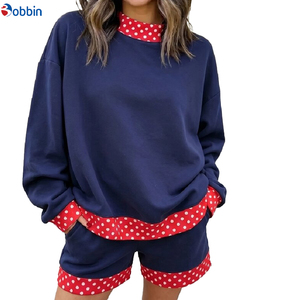 Outfit Hot Selling 2Pcs Set Women Polka Dot Trim Crew Neck Short Tracksuit Sets Custom Streetwear Contrast Color <b>Top</b> & Short set - Product Image 4
