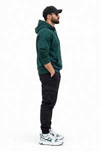 Plus Size <b>Men's</b> <b>Green</b> Solid Hooded Pullover Sweatshirt Cotton French Terry Autumn <b>Hoodie</b> - Product Image 3