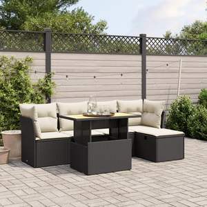 Conjunto de Sofá de Jardín con Reposabrazos Ajustables, Ratán Sintético Negro Grande, Reposabrazos Ajustables Grandes - Product Image 1