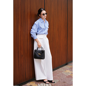 Women's Elegant <b>White</b> High Waist Straight Leg Tailored Casual Office <b>Trousers</b> Flap Pocket Detail Anti-Wrinkle Spandex/Polyester - Product Image 3