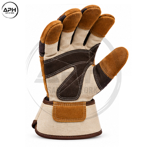 Gants de travail marron en toile de jute avec paume renforcée en daim multi-panneaux, manchette large en toile de jute, poignet réglable – Fournisseur en gros - Product Image 2