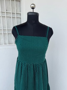 Green Polka Dot Sleeveless A-Line Maxi Dress Square Neck Cotton Casual <b>Summer</b> Wear Open Back <b>Summer</b> Vacation Beach Dress - Product Image 2