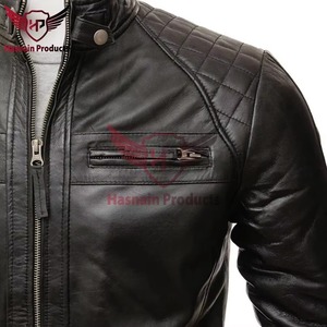 Chaqueta de Cuero Genuino Negra para Hombre, Corte Ajustado, Estilo Motero, Cafe Racer, de Piel Vacuna, con Hombros Acolchados, Vintage, Clásica y Personalizada - Product Image 4