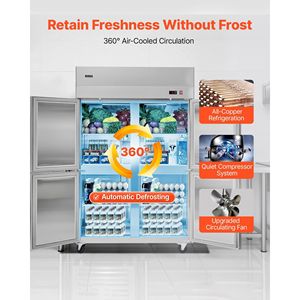Équipement de réfrigération pour cuisine commerciale, réfrigérateur vertical à dégivrage automatique de 31,89 pouces de largeur et 31,4 pieds cubes avec quatre portes - Product Image 2
