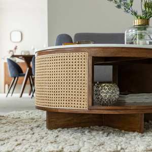 Table basse Vandana Aston Nimbus en bois de manguier, cannage et marbre - Product Image 4