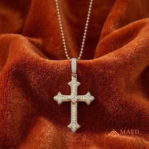 Gold Plated Moissanite <b>Cross</b> Pendant Iced Hip Hop Charm Necklace Luxury Religious Jewelry Micro Insert Statement Gift for <b>Men</b> - Product Image 4