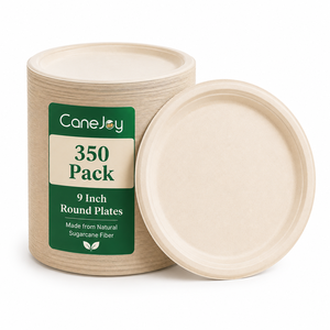 Canejoy 9 Inch Bagasse <b>Plate</b> | Eco-Friendly Biodegradable Freezer Safe <b>Disposable</b> Travel Dinner <b>Plate</b> | 10 Packs | Modern Style - Product Image 2