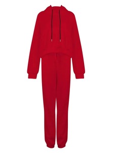 Conjunto Deportivo de Invierno para Mujer, de Alta Calidad, Cómodo, Tejido Sólido, Informal, de Manga Larga, con Capucha, de 2 Piezas, Unisex - Product Image 4