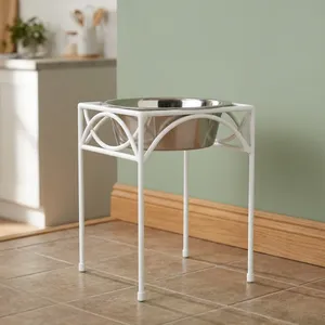 Comedero de Acero Inoxidable para Mascotas con Soporte Metálico Blanco Elevado para Perros y Gatos - Product Image 3