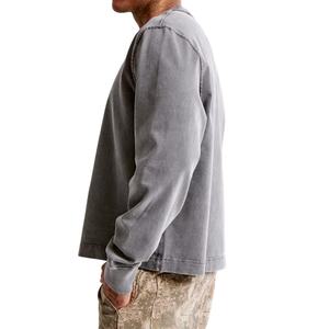 เสื้อยืดคอตตอน 100% คุณภาพสูง สวมใส่สบายสำหรับผู้ชาย ทรงหลวม แขนยาว ล้างสีแบบแอซิดวอช ราคาถูก เสื้อยืดแขนยาวล้างสีแบบแอซิดวอช - Product Image 2