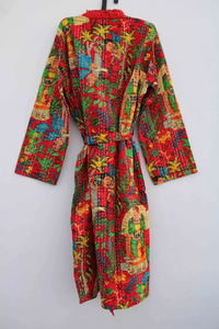 Bata Kimono con Estampado de Dibujos Animados para Mujer, Suave y Transpirable, 100% Algodón, Camisón de Verano Hecho a Mano, Cuello en V, Cintura Elástica, Largo Completo - Product Image 2