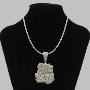80's BABY Two Tone Iced Out <b>Letter</b> Rhodium Plated Silver Hip Hop Party Pendant Necklace - Product Image 3