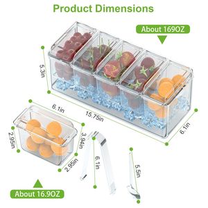 Vassoio da Bar con 5 Contenitori Rimovibili, Porta Condimenti con Piatto Refrigerato per Insalata, Contenitore per Alimenti e Porta Guarnizioni - Product Image 1