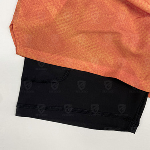 Quick Dry Breathable Men's 2-in-1 High Waist Drawstring Closure Athletic Gym Shorts Built-in Compression Inner <b>Layer</b> Front - Product Image 4