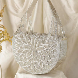 Fashion Designer Beaded Crystal Logo Chains Flap Clutch <b>Bag</b> <b>for</b> Bride Evening Party Sling Hand Purse From India - Product Image 1