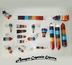 Juego de Péndulos de Cristal Pulido, Resistentes al Agua, Ovalados, de Colores Arcoíris, con los Siete Chakras, Herramientas de Sanación, Arte Feng Shui, Coleccionable - Product Image 5