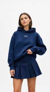 Sudadera con Capucha Azul Marino Extra Grande con Bolsillo Canguro, Sudadera con Capucha Lisa con Logotipo Frontal - Product Image 6
