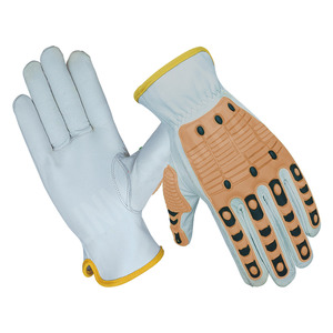Gants de travail de sécurité pour mécaniciens en cuir de chèvre pleine fleur, robustes, antidérapants, avec manchette de sécurité, résistants aux coupures, protection contre les chocs en caoutchouc TPR et résistants à la chaleur - Product Image 3