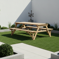 Ensemble de table à manger de pique-nique moderne en teck naturel avec structure en bois massif pour usage extérieur dans une villa, une salle de sport ou une ferme
