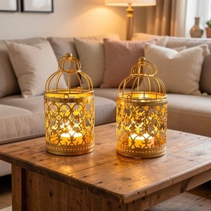 Graceful Gold Moroccan <b>Birdcage</b> Lantern with <b>Decorative</b> Metal Scrollwork Candle Holder for Wedding Ramadan Home Decor - Product Image 2