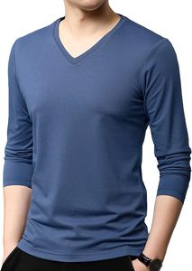 Camiseta Casual de Manga Larga con Cuello en V de Poliéster para Hombre, Ropa de Moda Masculina - Product Image 2