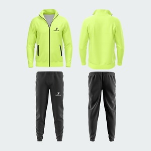 T-Stitch Lab Tracksuit Set Unisex Neon Green Jacket Black <b>Pants</b> Full Zipper Side Pockets Casual Autumn Wear - Product Image 1